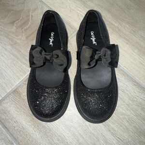 Cat & Jack Black Glitter Bow Girls Slip-On Dress Shoes